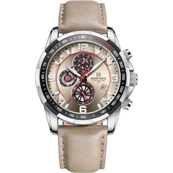 Sport Watches for Men Analog Quartz Chronograph Leather Strap Wrist
